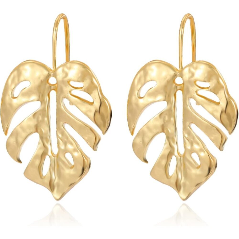 Bohemian Plant Leaf Drop Dangle Earrings Unique Monstera Leaves Dangle Earring F